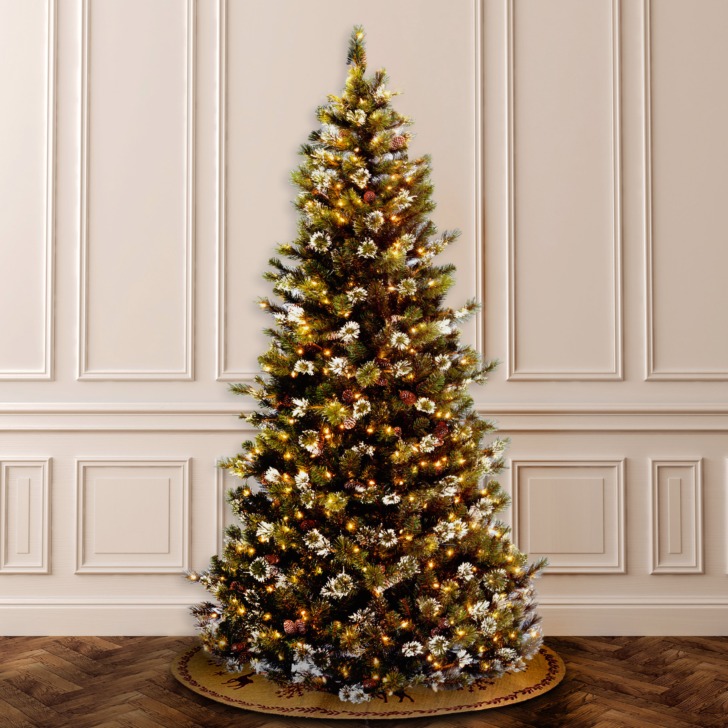 National Tree Company 7 5 Ft Glittery Pine Slim Tree With Clear Lights